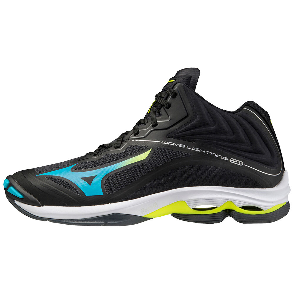 Mens Mizuno Wave Lightning Z6 Mid Volleyball Shoes Black/Blue Turquoise/Yellow Philippines (MRDLFV84